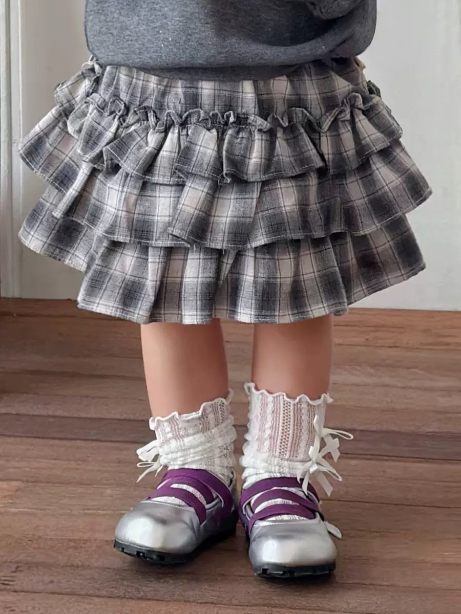 學院感灰色上衣/格子裙