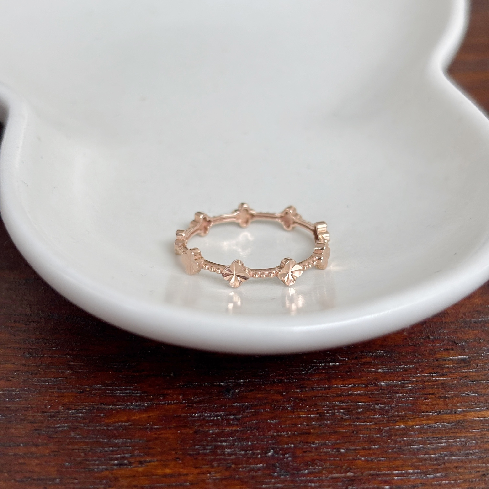 14K整圈閃閃四葉草滾珠戒指