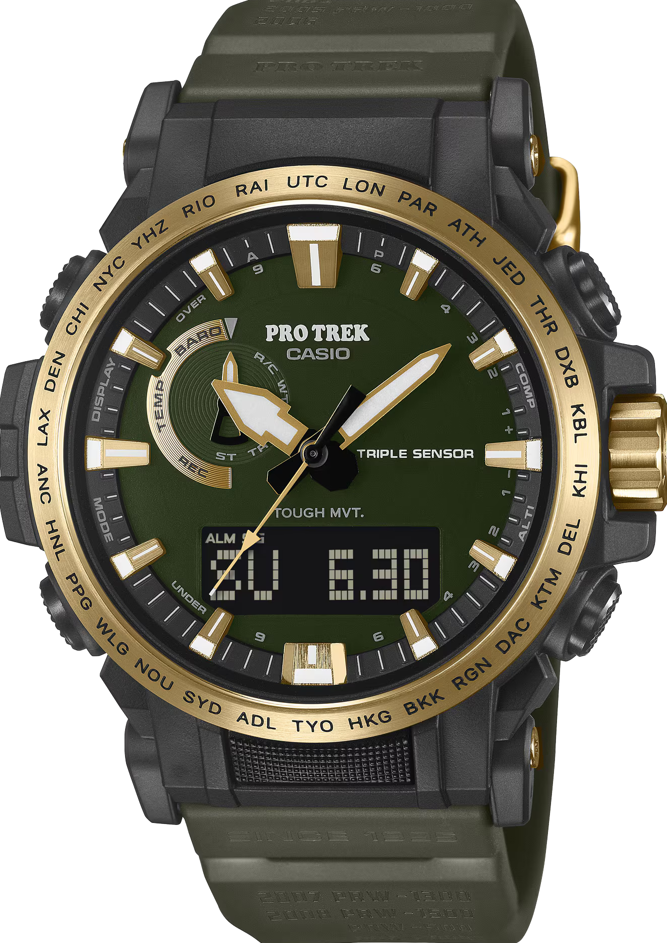 萬年鐘錶 - CASIO PRO TREK   30週年太陽能電波戶外探險登山雙顯錶 PRW-61ANS-3D  錶徑 : 47.4mm