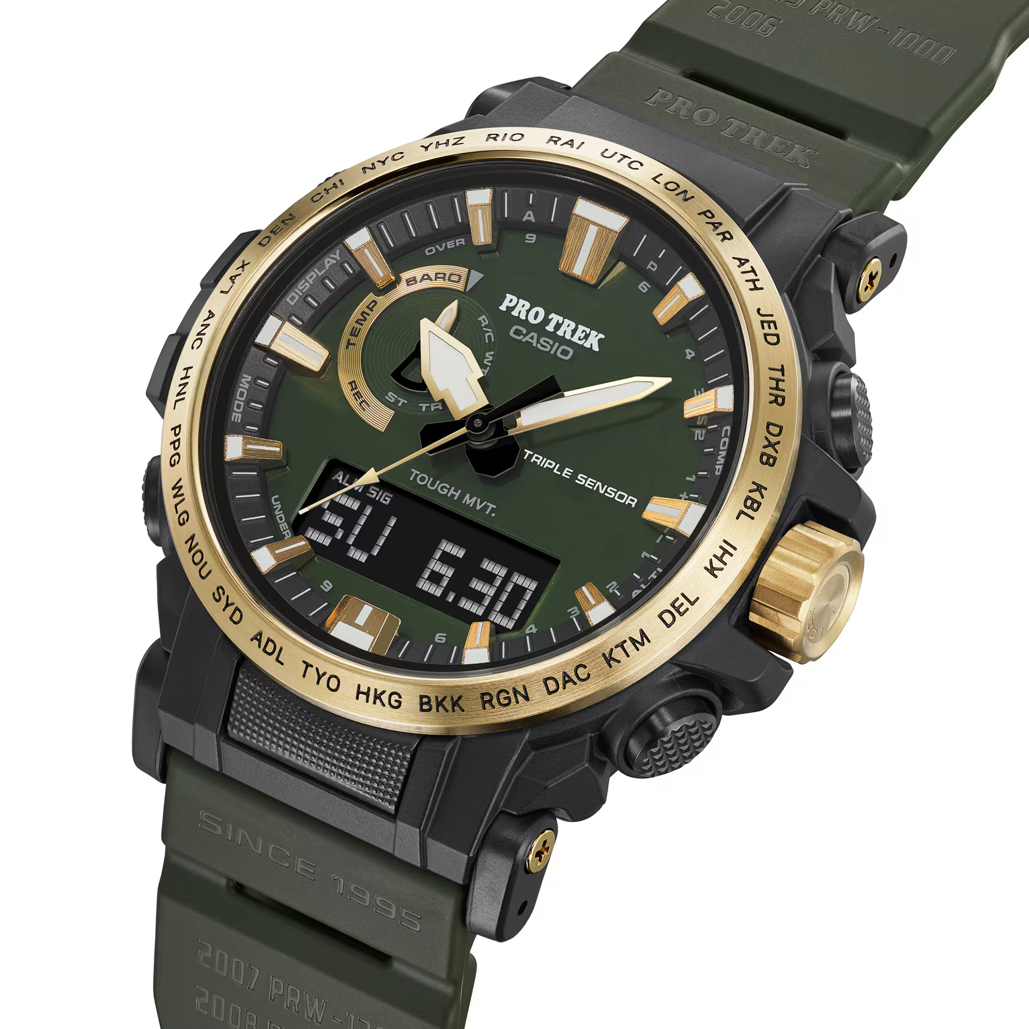 萬年鐘錶 - CASIO PRO TREK   30週年太陽能電波戶外探險登山雙顯錶 PRW-61ANS-3D  錶徑 : 47.4mm