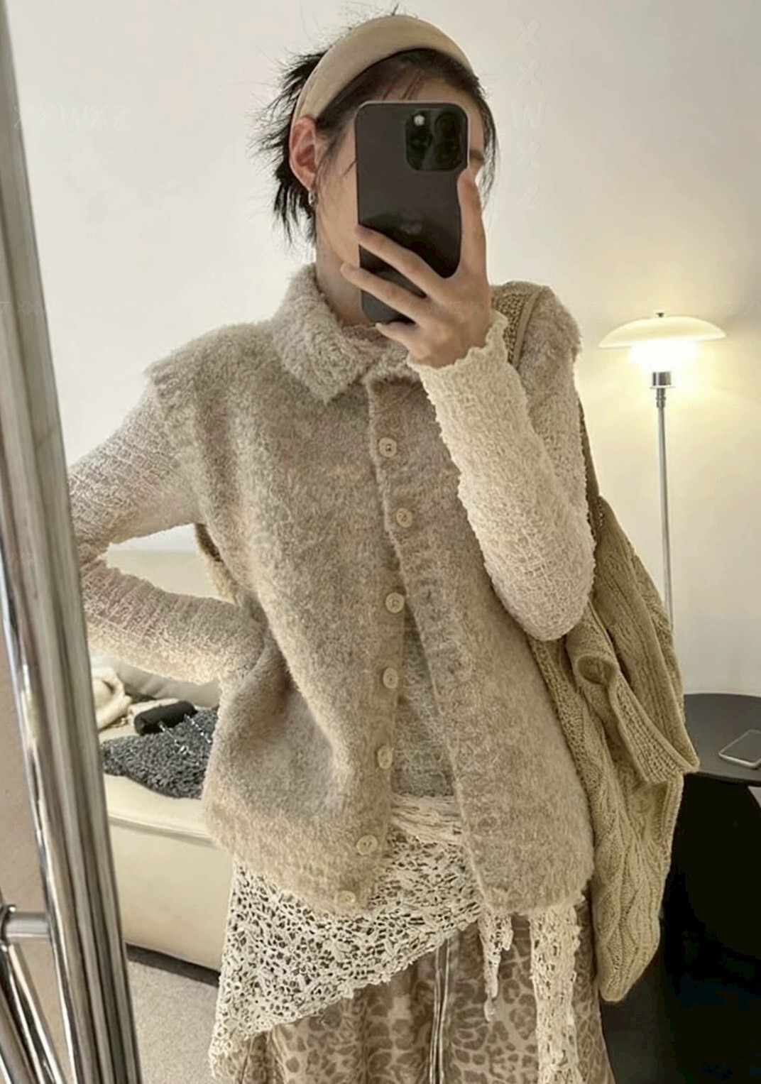 QQ毛翻領排釦針織背心