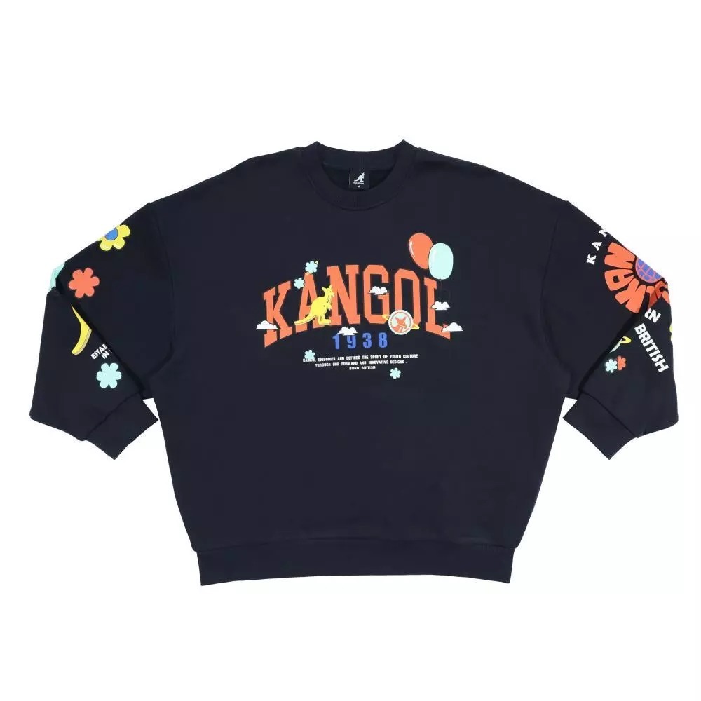 KANGOL 大學T 深藍 繽紛印花 長袖 上衣 女 6552100310
