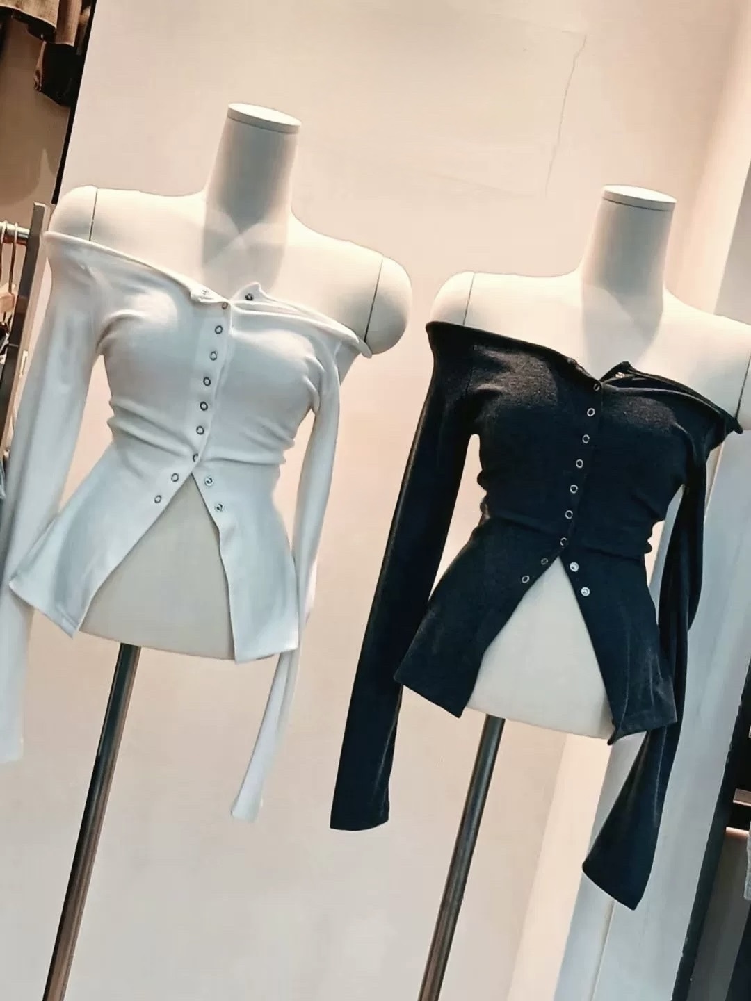 434 正韓一字領按釦開衫上衣