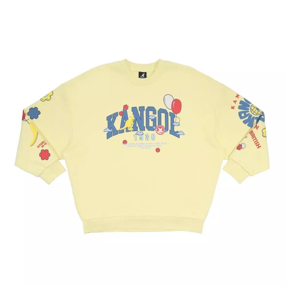 KANGOL 大學T 黃色 繽紛印花 長袖 上衣 女 6552100362