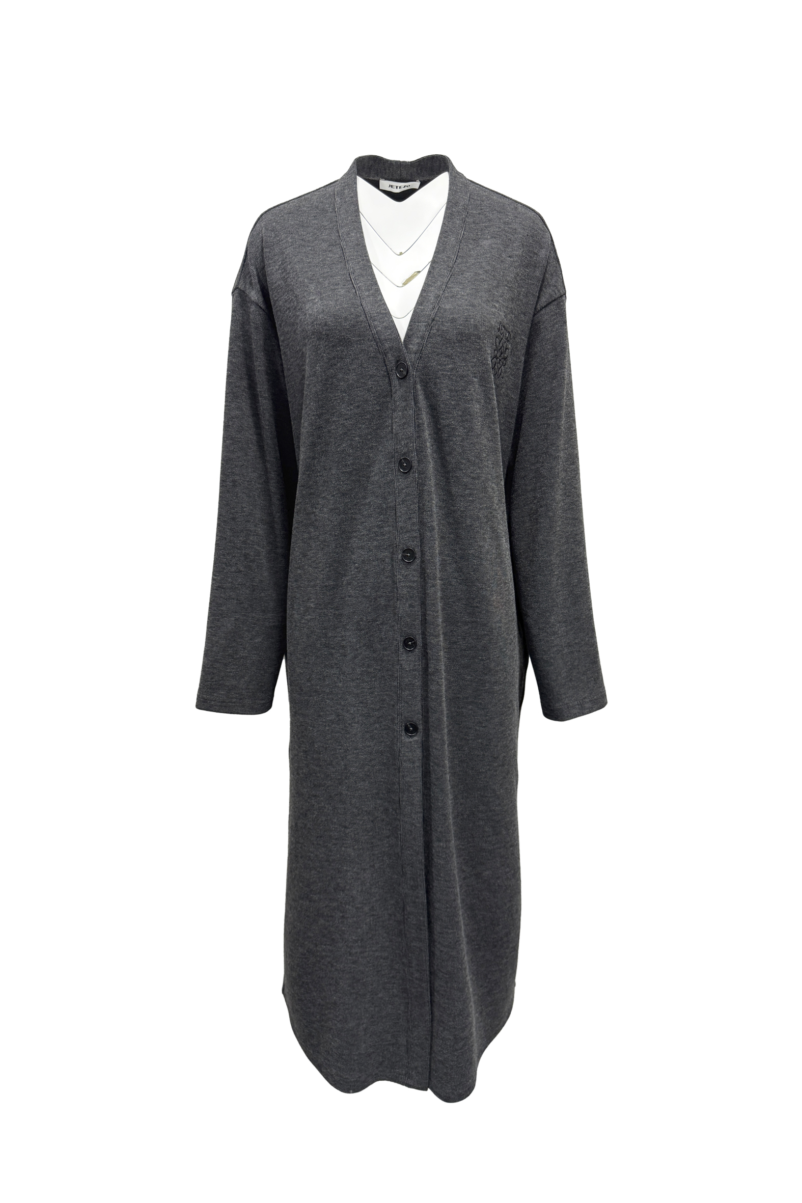 BE15137D1 霧灰靜域長版針織外套/罩衫