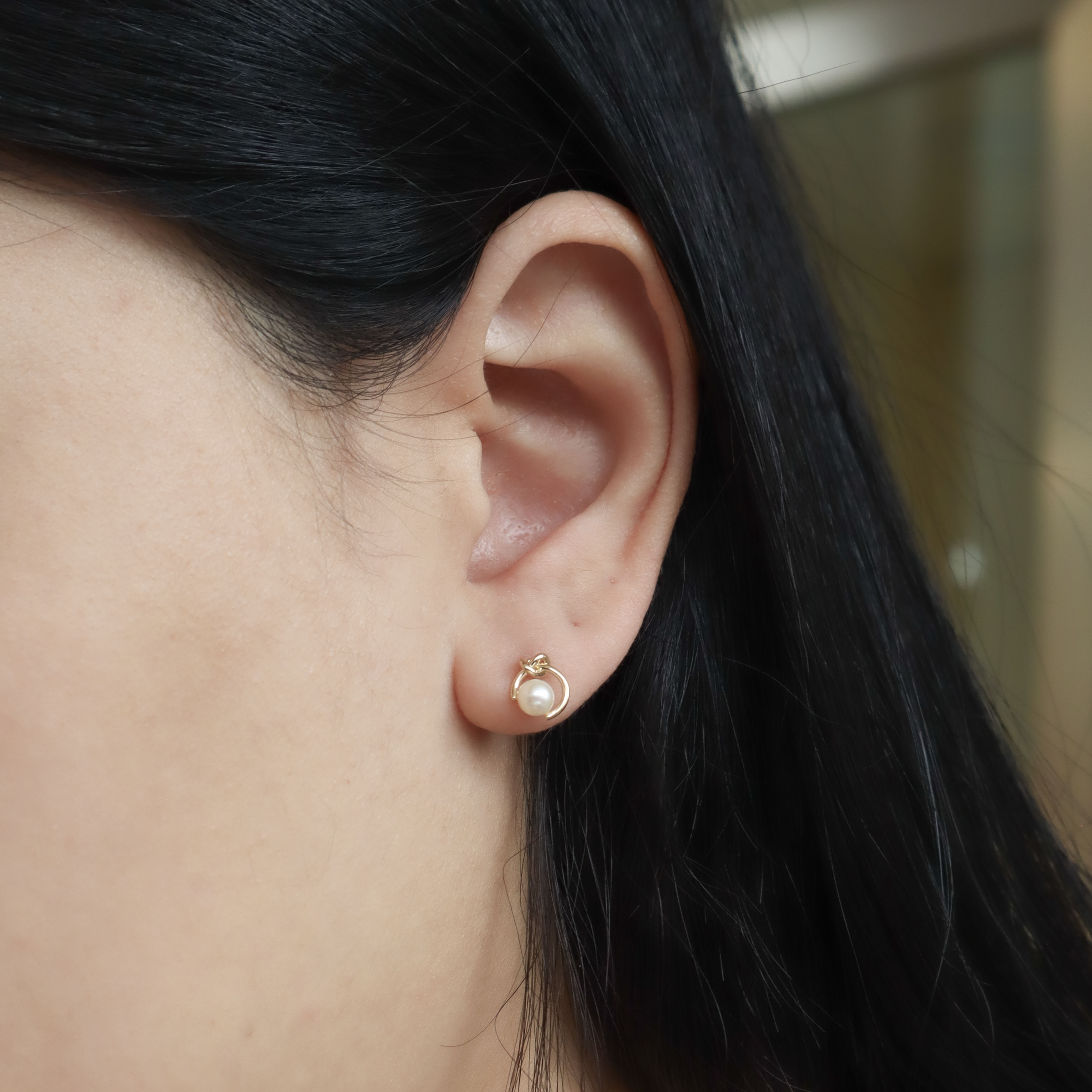 10K/微甜扭結珍珠耳環