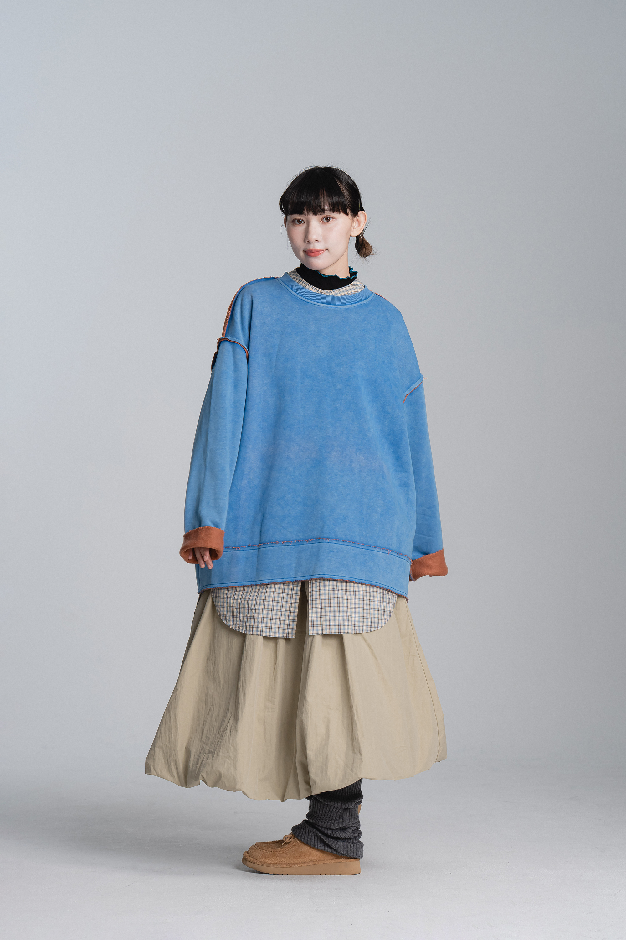 亮眼撞色不修邊長袖t 4色