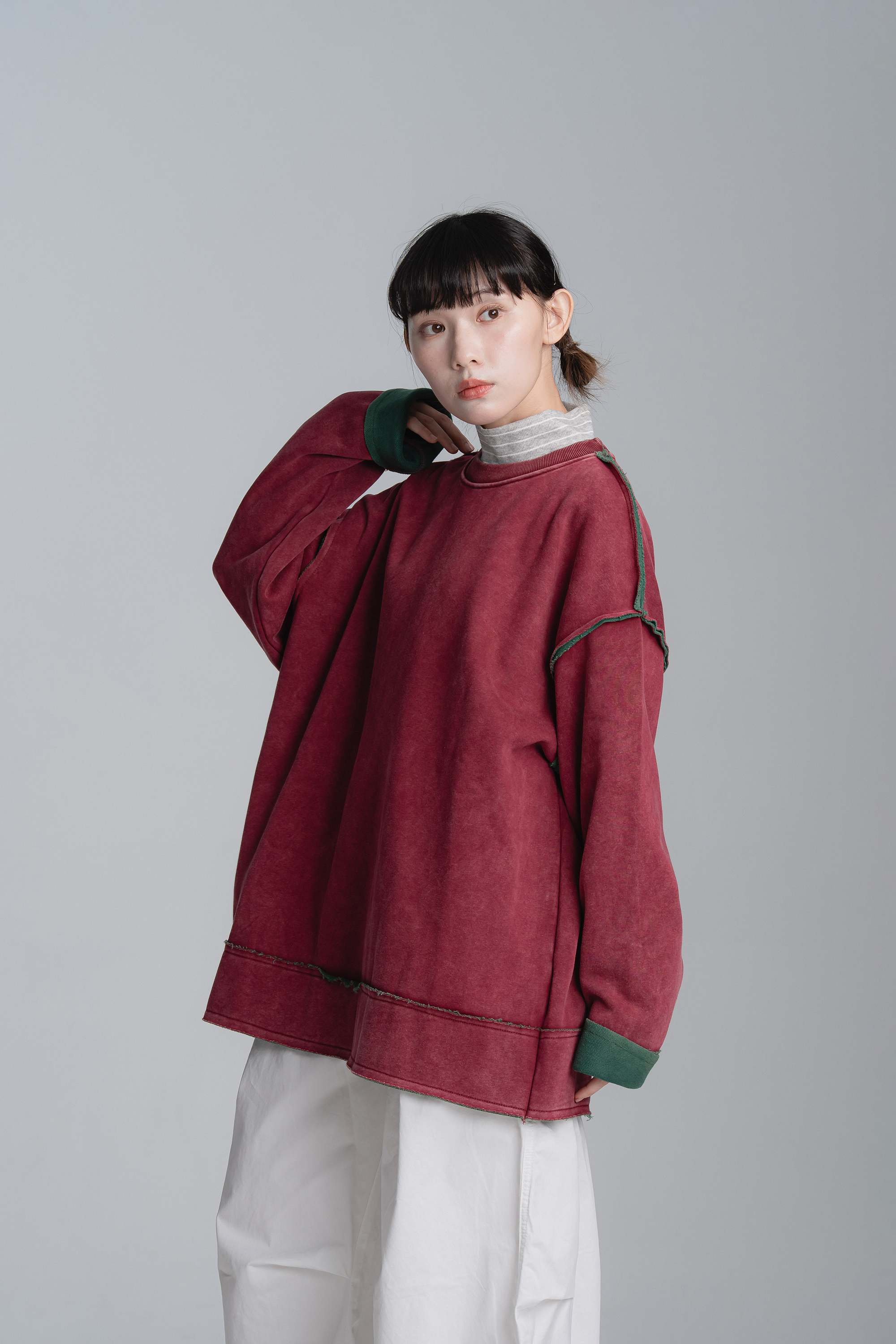 亮眼撞色不修邊長袖t 4色