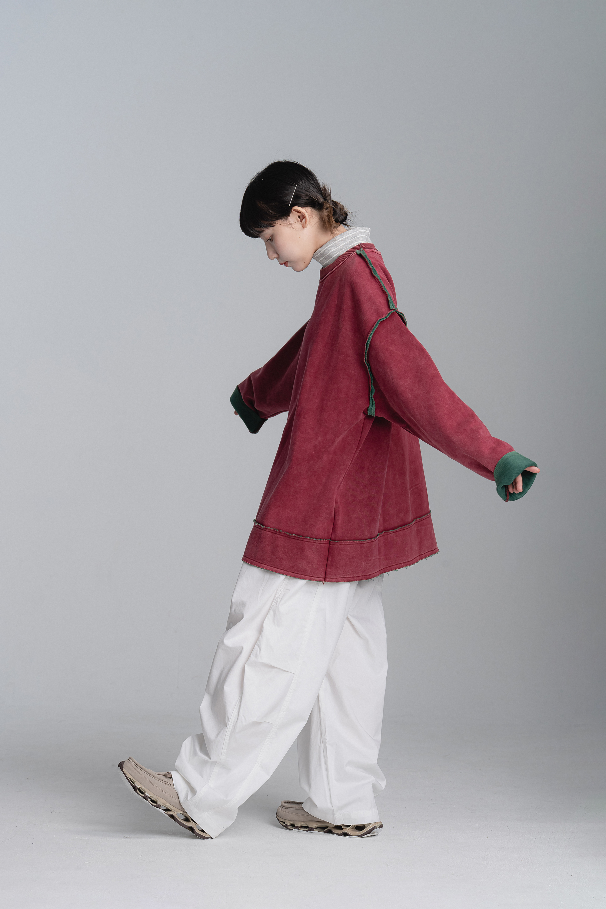 亮眼撞色不修邊長袖t 4色