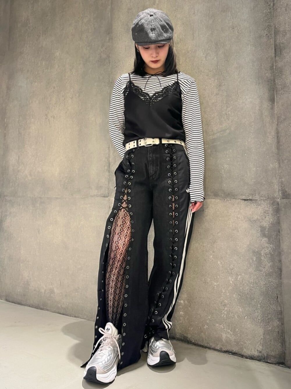 ADIDAS ORIGINALS DENIM FB RACING 中低腰 抽繩 棉質 牛仔 拼接 寬褲 長褲 水洗灰 灰黑 女款 KS3878 / 預購