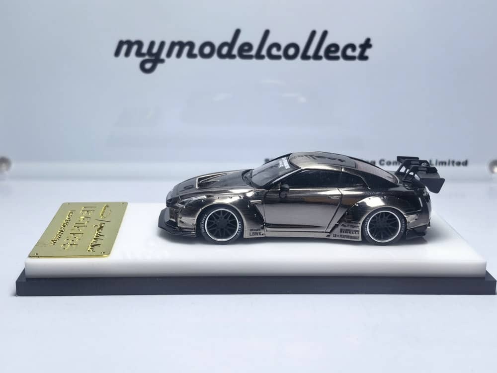 PO-$180 * MODEL COLLECT * 1:64 NISSAN GT-R R35 LB CHROME BUSHED BLACK