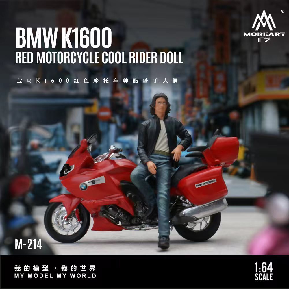 PO-$150 * MOREART * 1:64 FIGURE - BMW K1600 RED MOTORCYCLE COOL RIDER DOLL