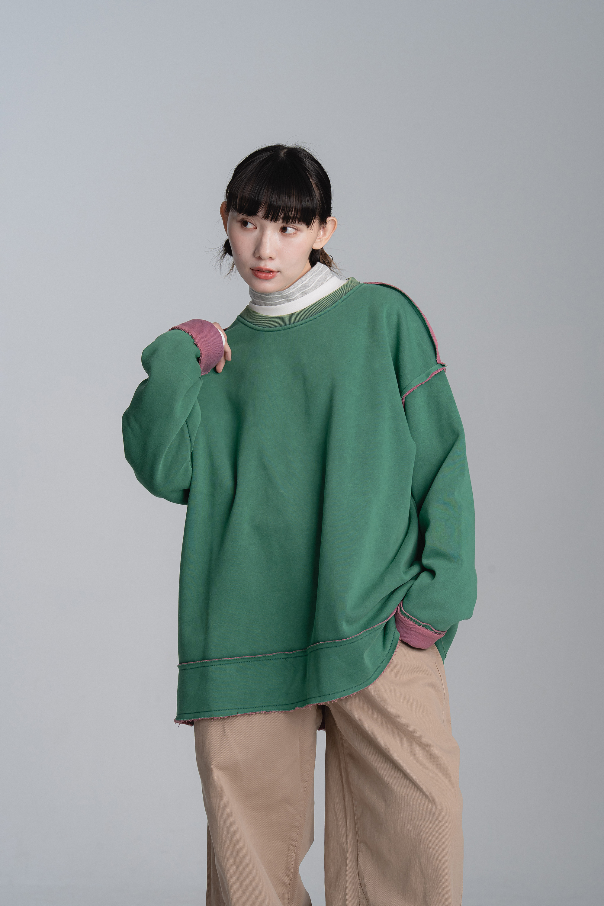 亮眼撞色不修邊長袖t 4色