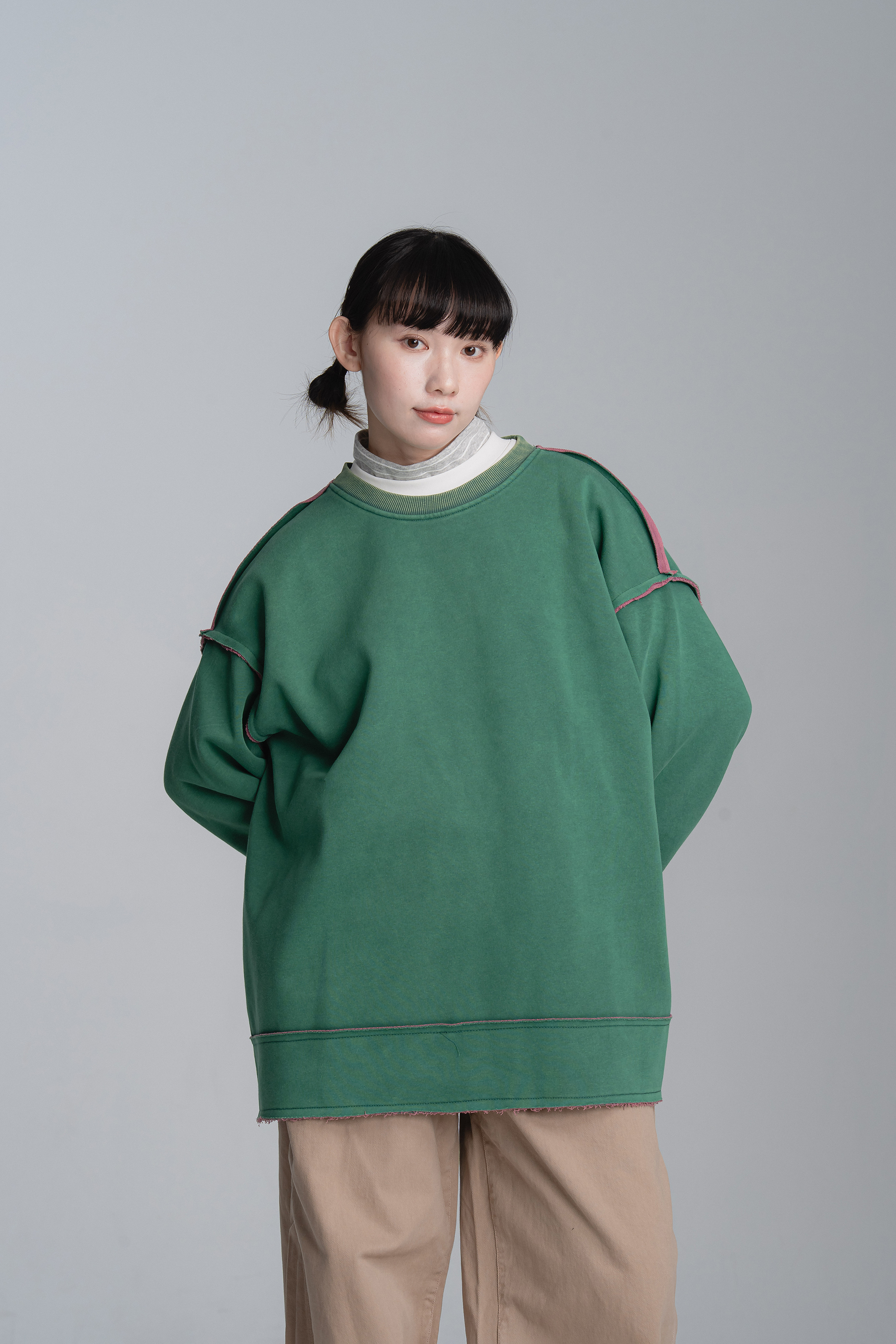 亮眼撞色不修邊長袖t 4色