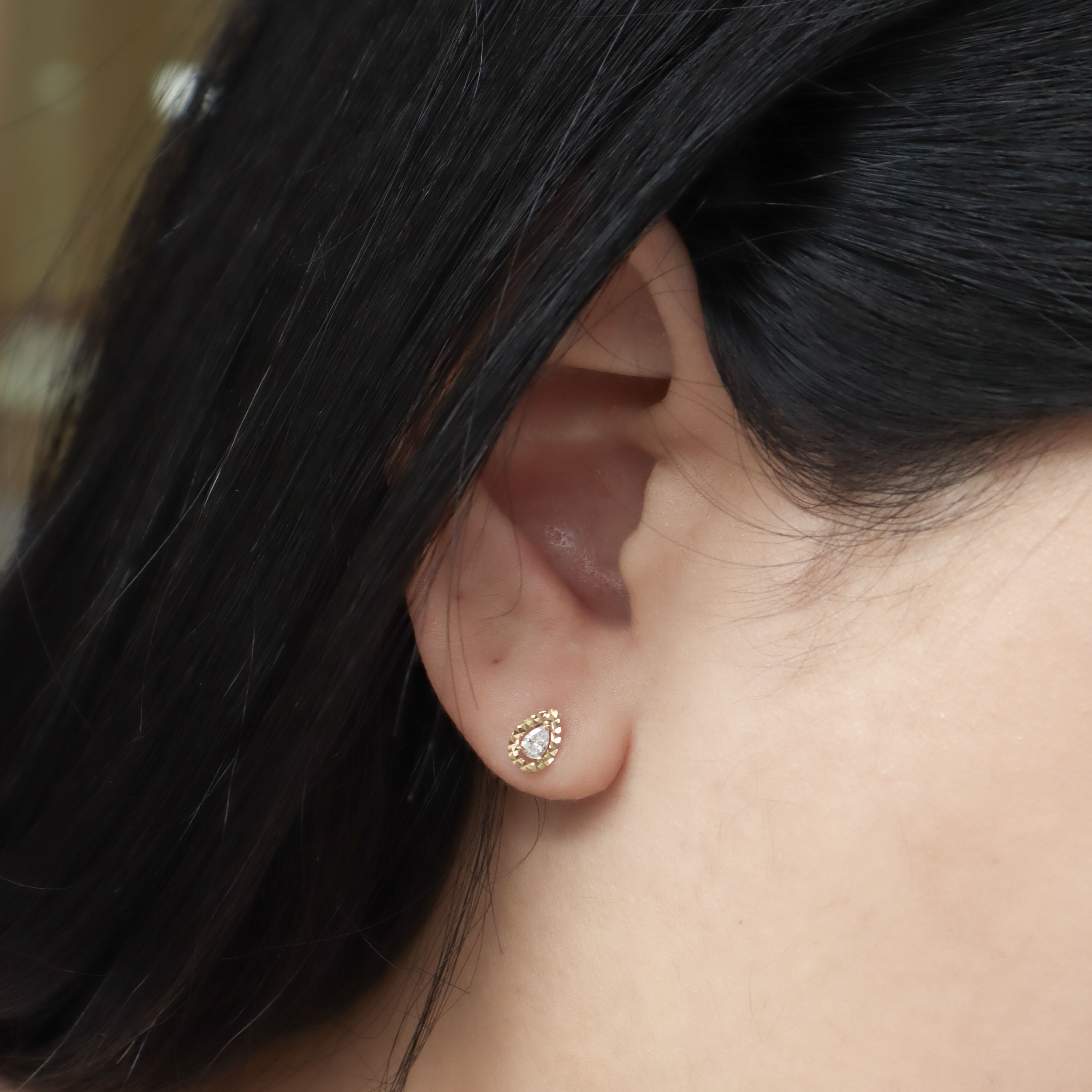 10K/菱紋水滴耳環