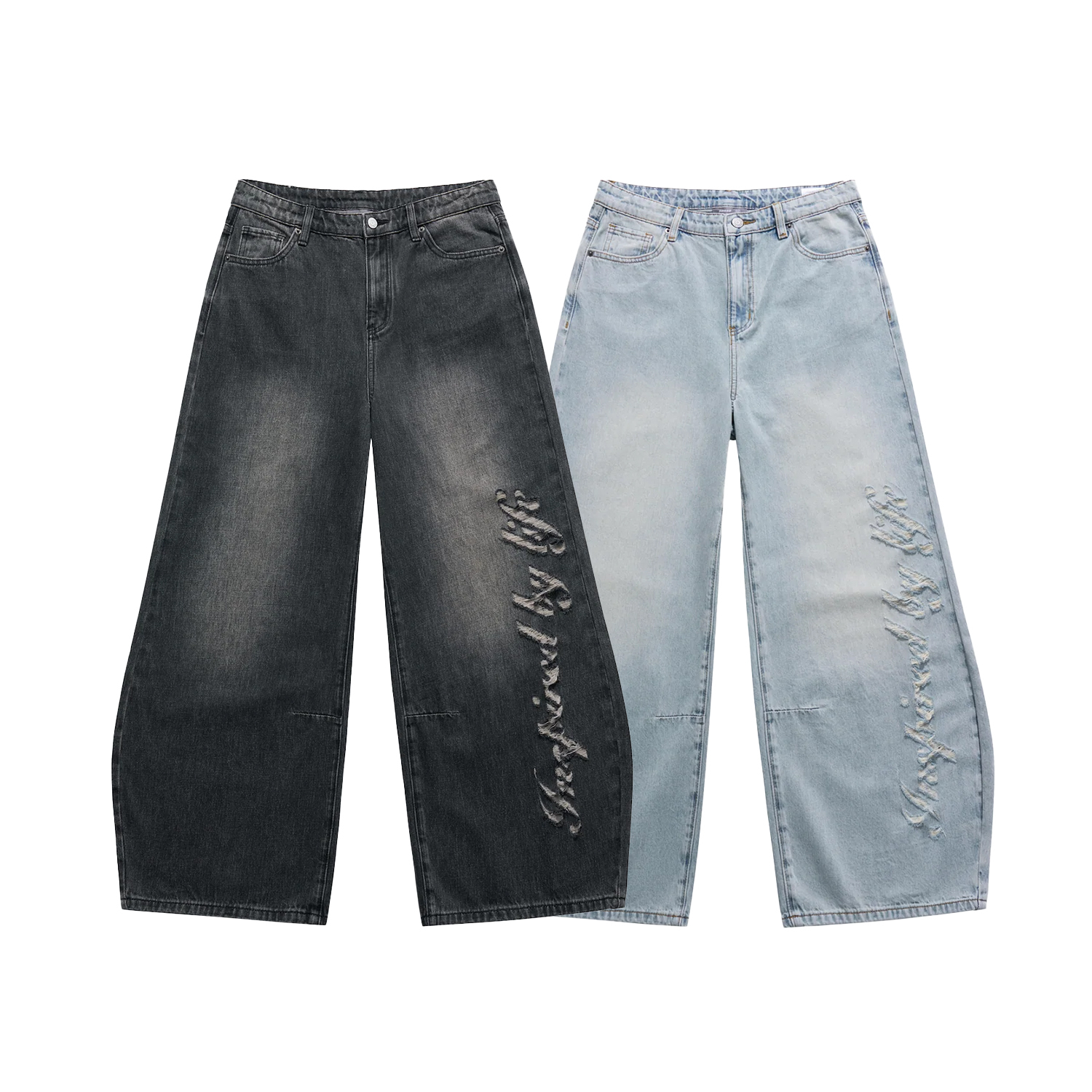 【車庫服飾】sense Damage Denim Barrel Leg Jeans