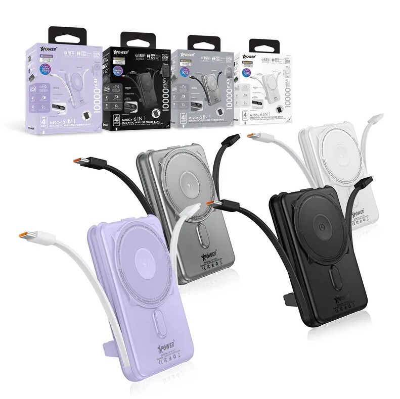 (3C認證)XPower M10C+ 6合1多功能數顯10000mAh 20W PD3.0 + 磁吸無線移動電源
