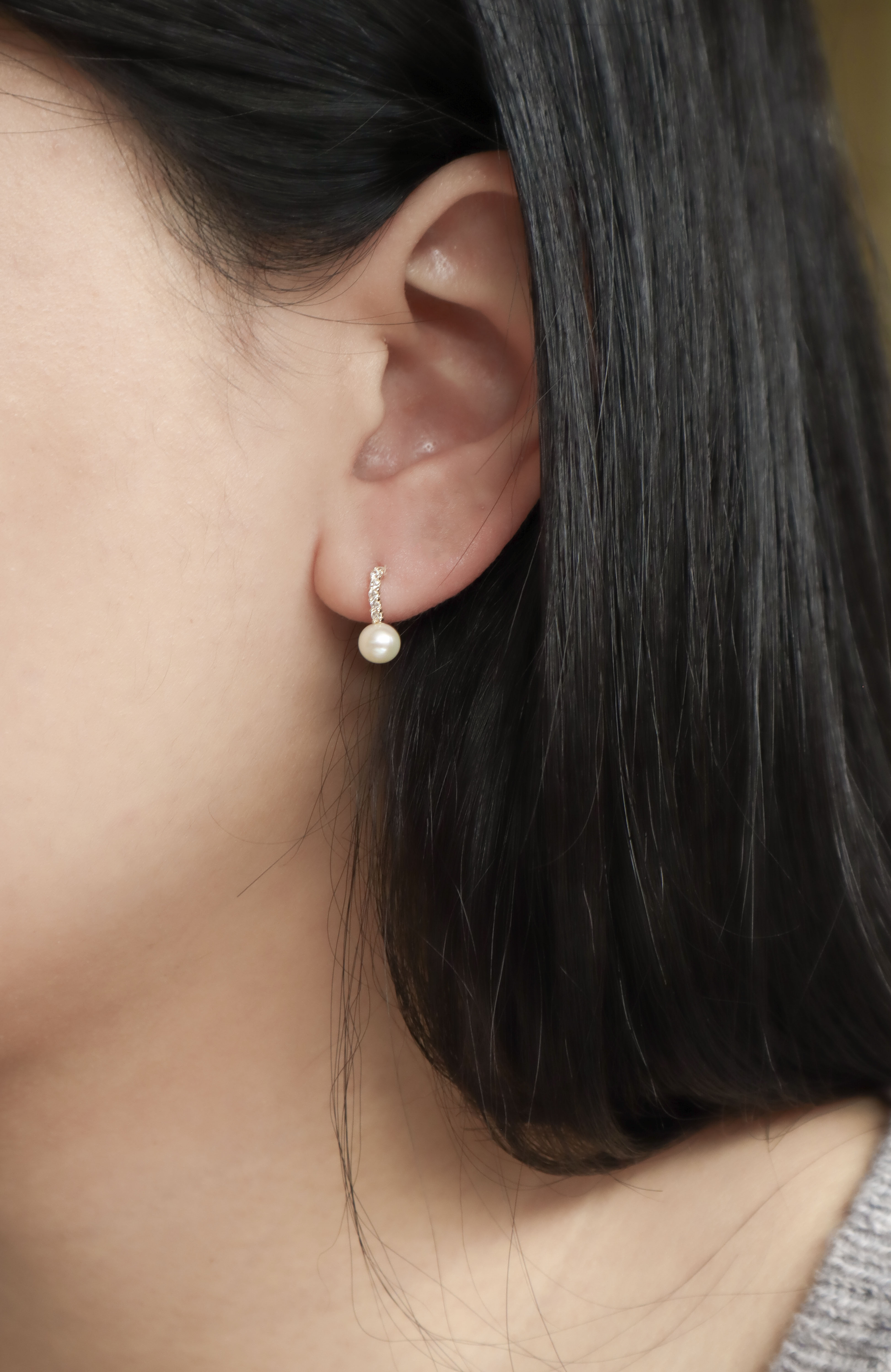 10K/長版微掛珍珠耳環