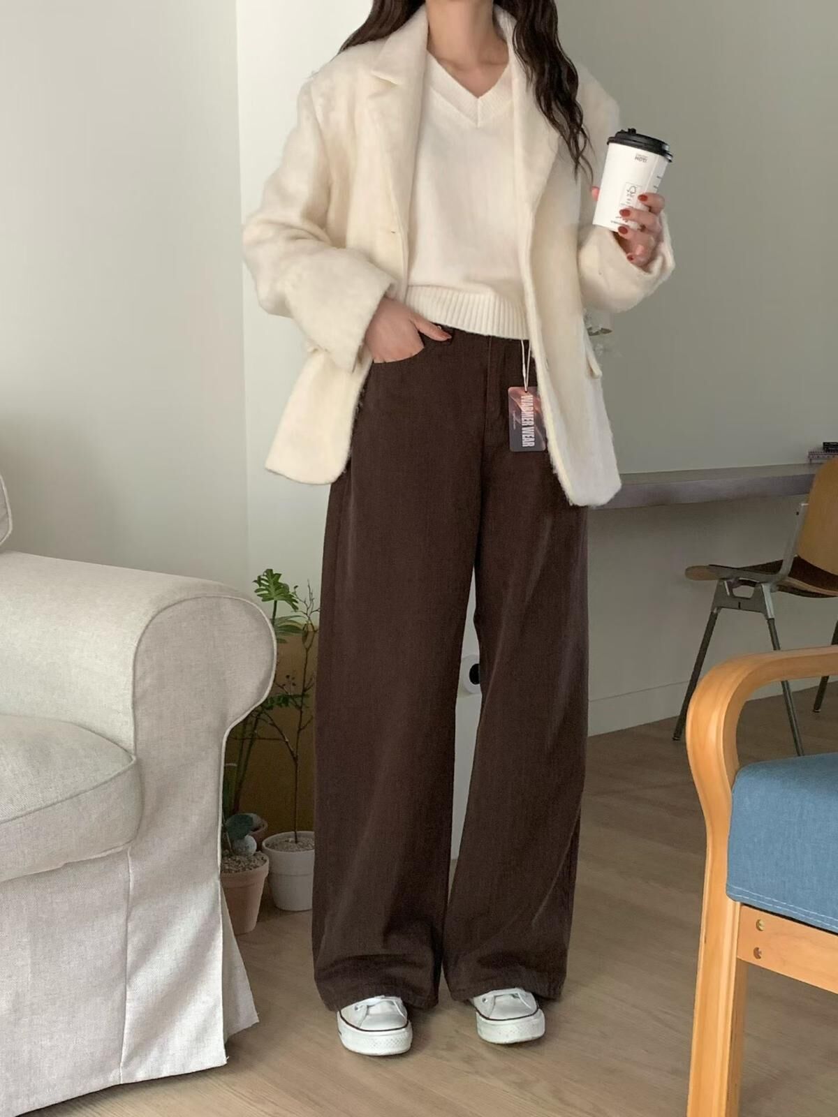 Fleece lined straight pants