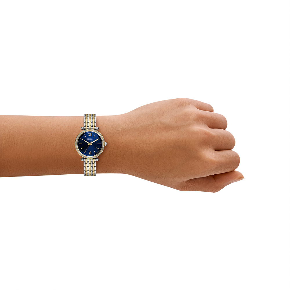 Carlie 優雅金銀羅馬時刻環鑽手錶 金銀色不鏽鋼錶帶 28 MM ES5438