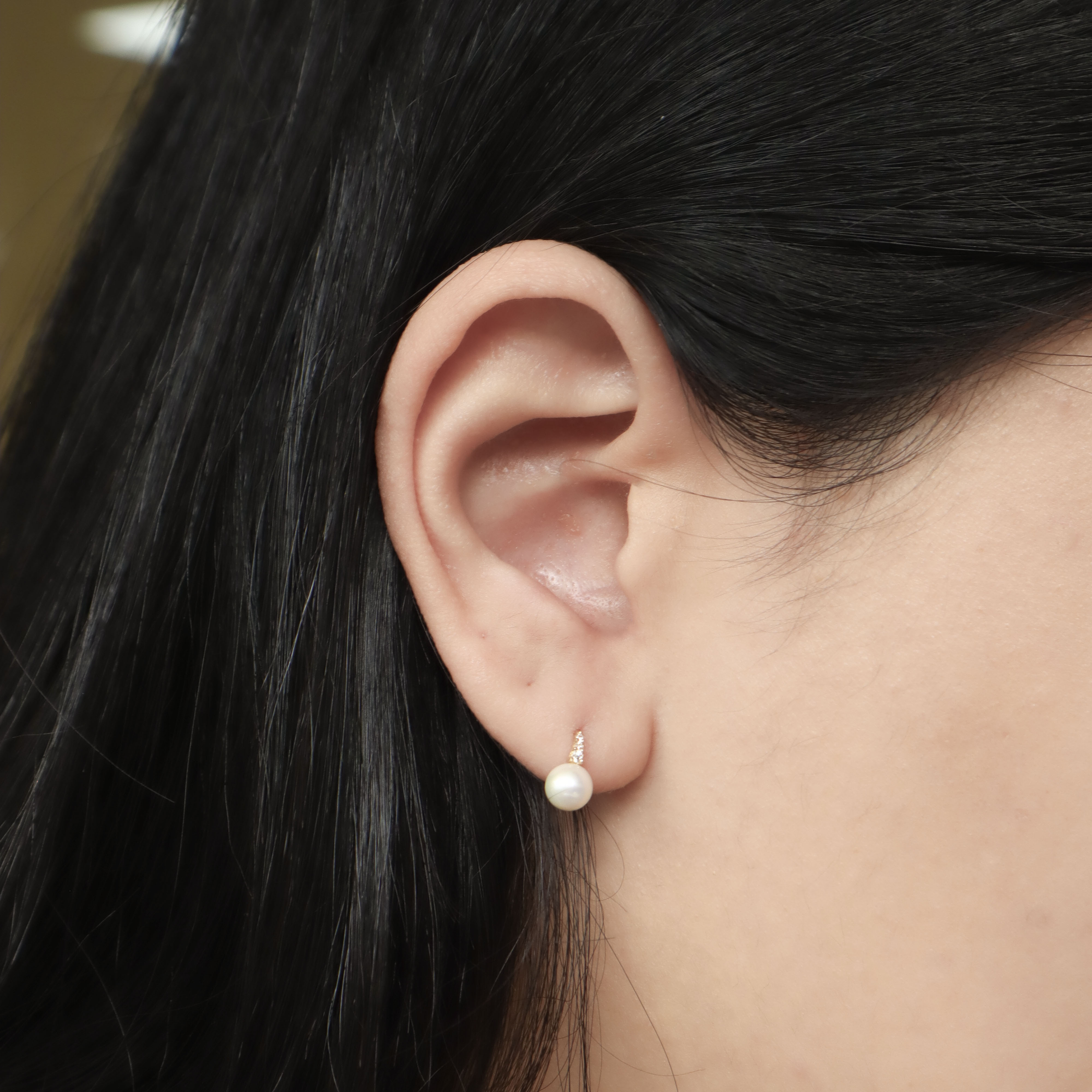 10K/排鑽垂掛珍珠耳環