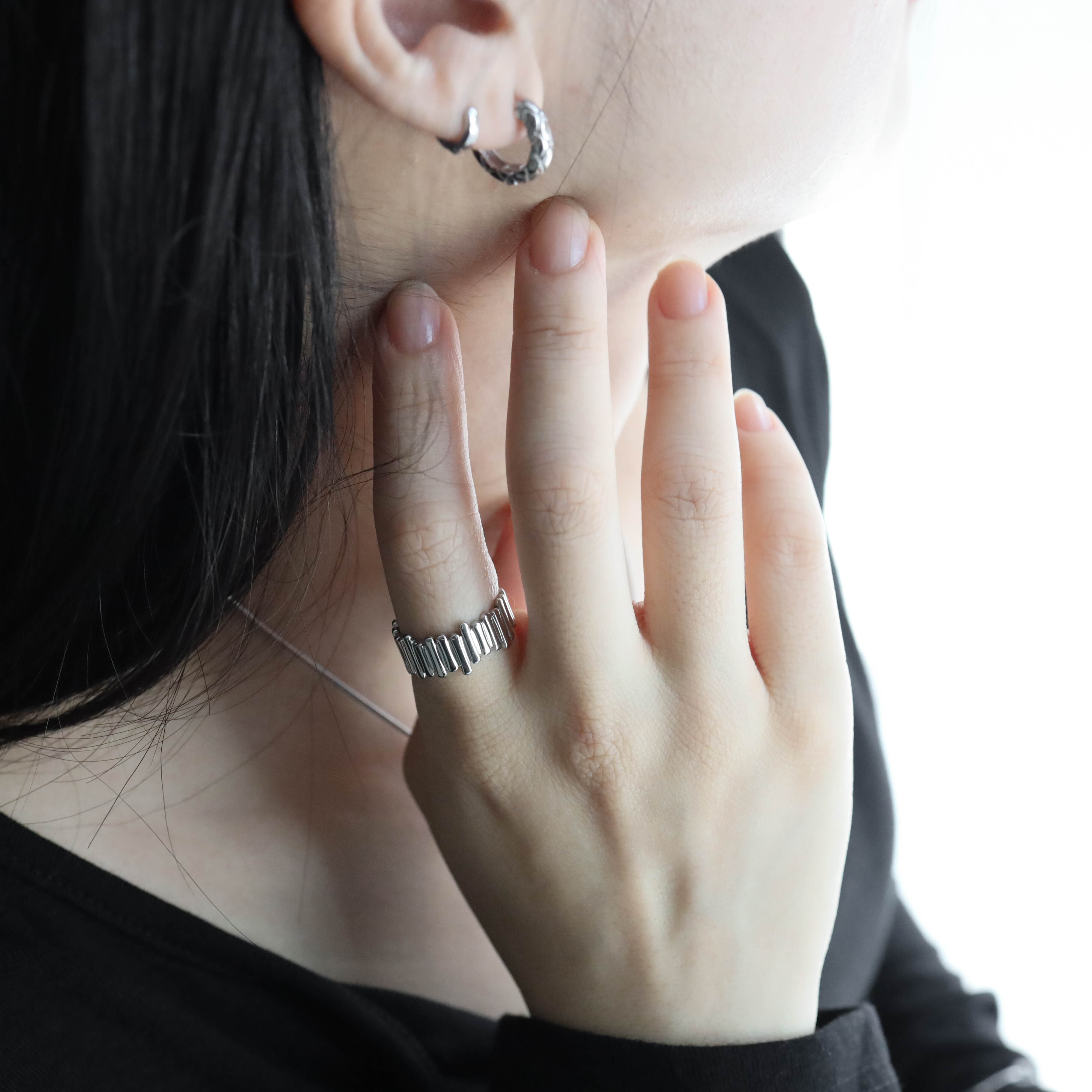 不怕水直紋線條鋼戒