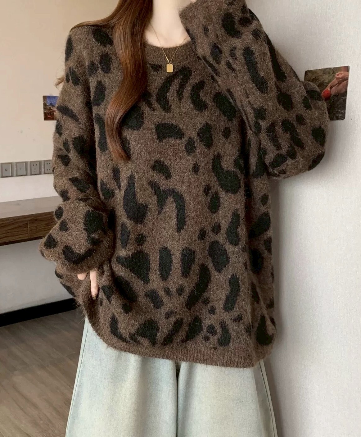 滿版豹紋圖案針織毛衣