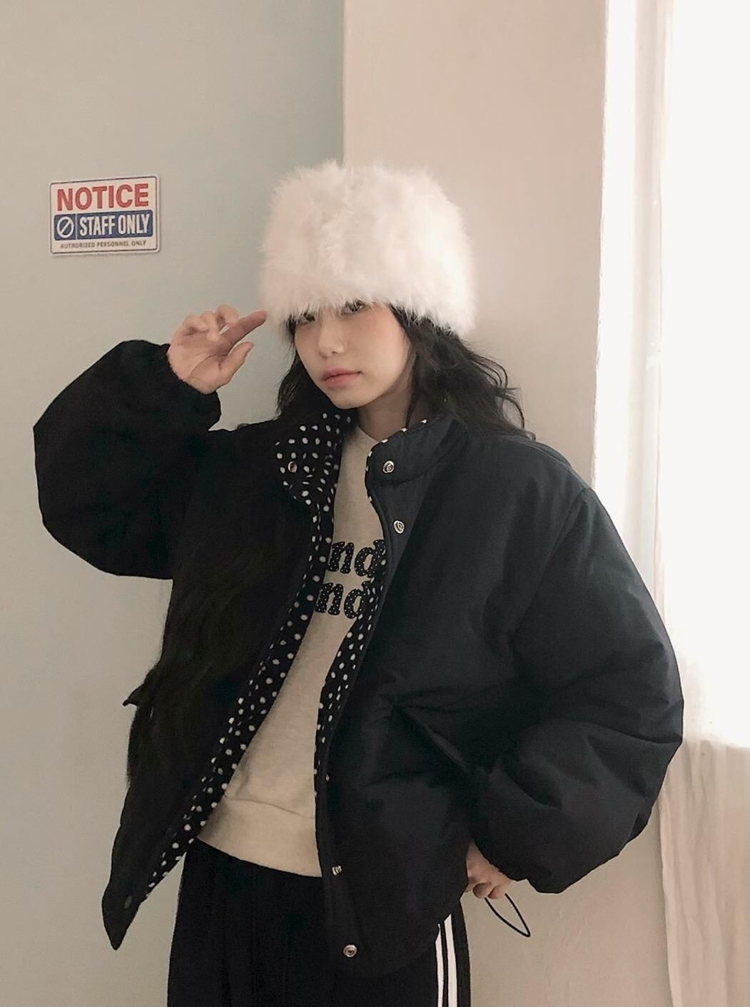 Dot lined cotton puffer jacket