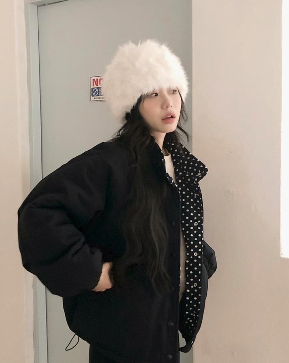 Dot lined cotton puffer jacket