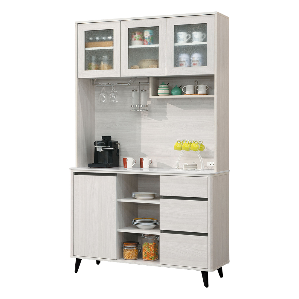 亞迪4尺岩板收納高餐櫃/碗盤櫃/電器櫃(上座+下座)