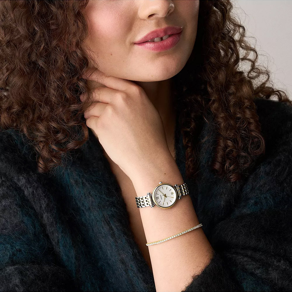 Carlie 優雅金銀羅馬時刻手錶手鍊套組 金銀色不鏽鋼錶帶 28 MM ES5450SET