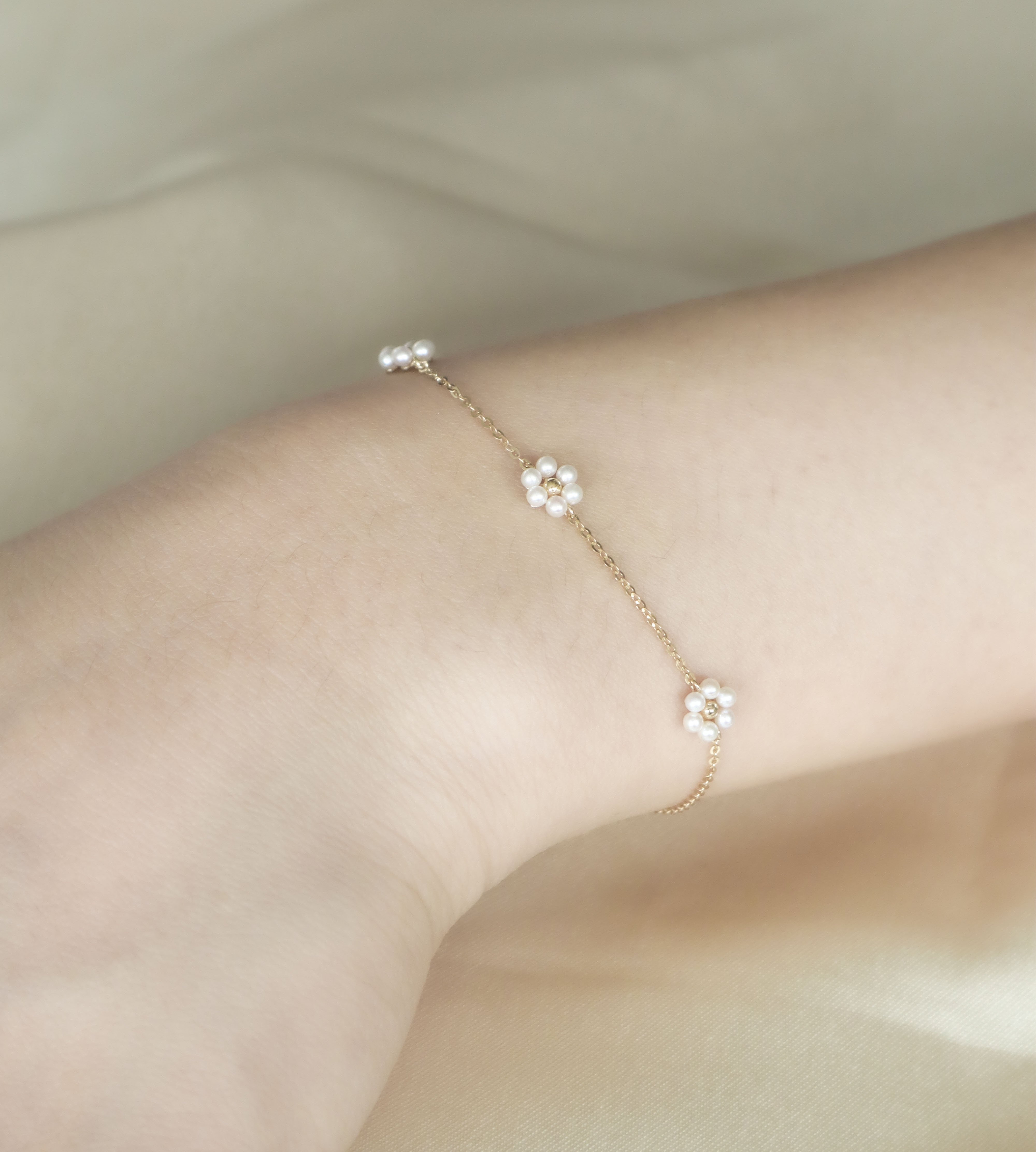 10K/氣質小花珍珠手鍊