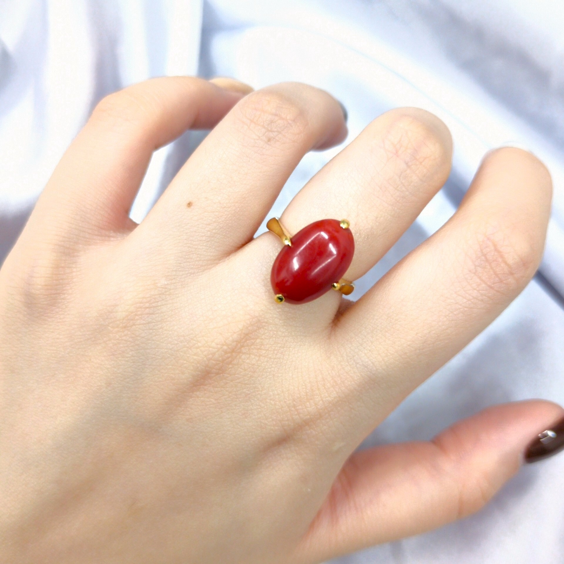 全新14K黃金6卡60份紅珊瑚戒指