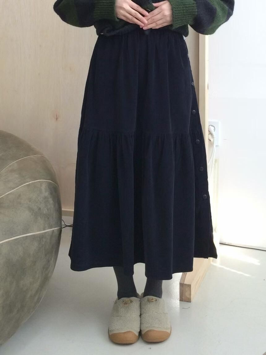 Elastic button long skirt