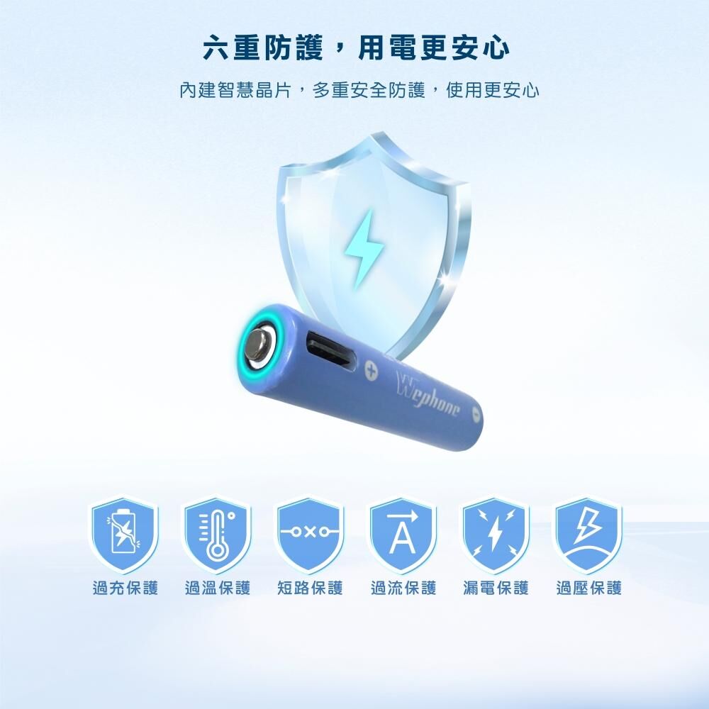 【Wephone】TYPE-C可充式鋰電池組(3A/4號電池)