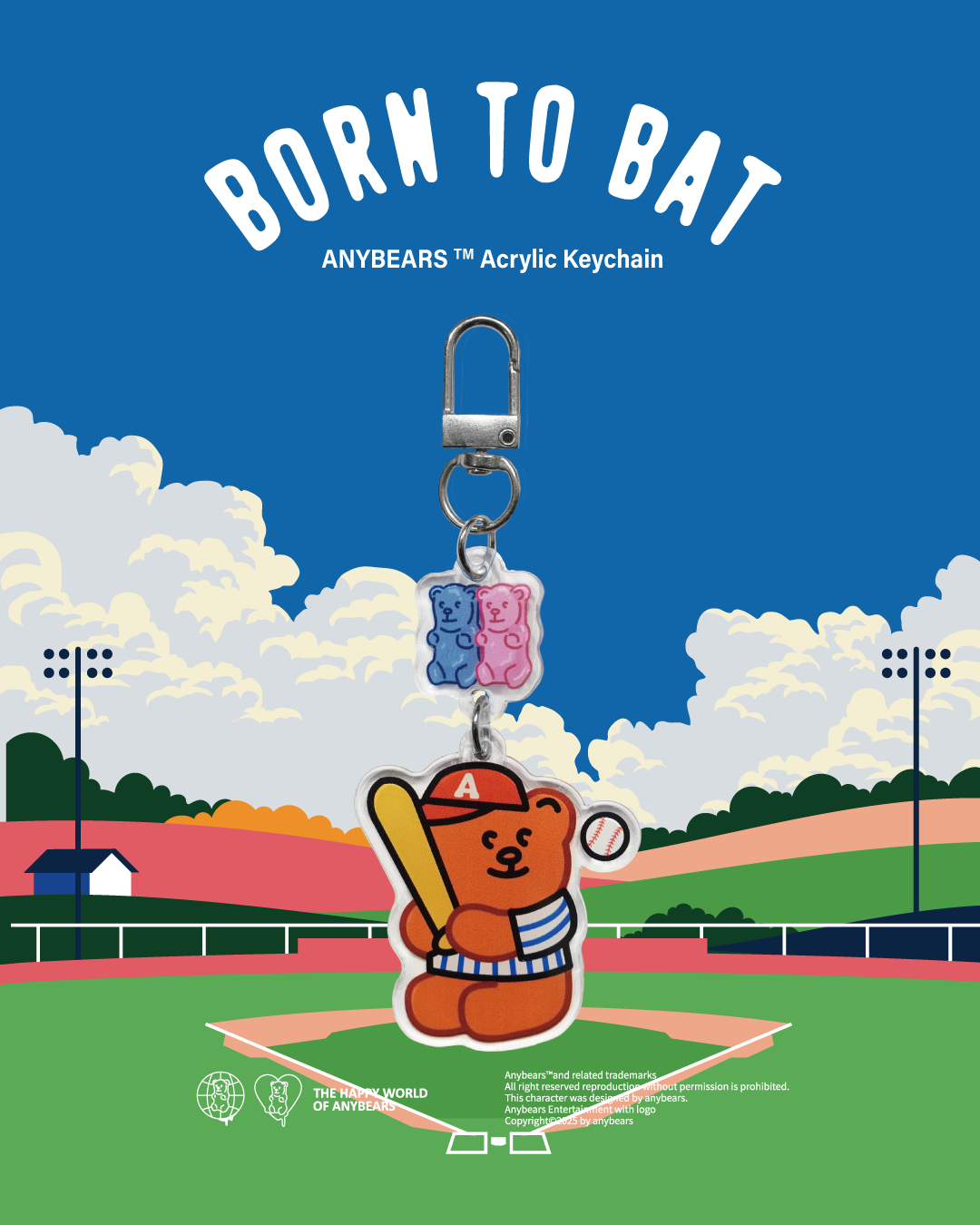 ANYBEARS® 棒球熊 壓克力吊飾 Baseball Bear Acrylic Keychain