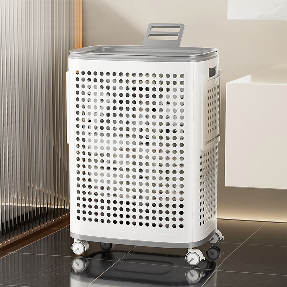 【AOTTO】大容量透氣含蓋附輪髒衣籃-70L(AS-212)