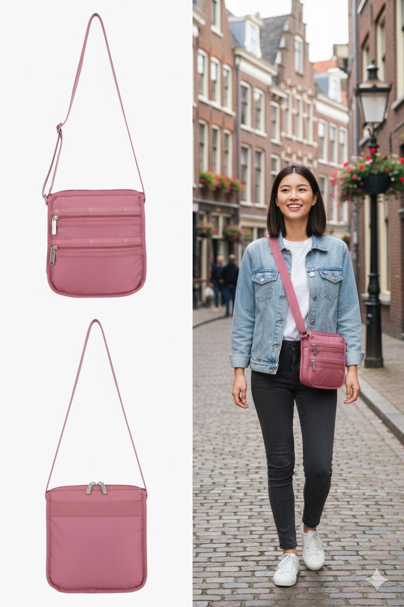 【預購】Q121707 LeSportsac 中號 3 拉鍊斜挎包（紫紅色）