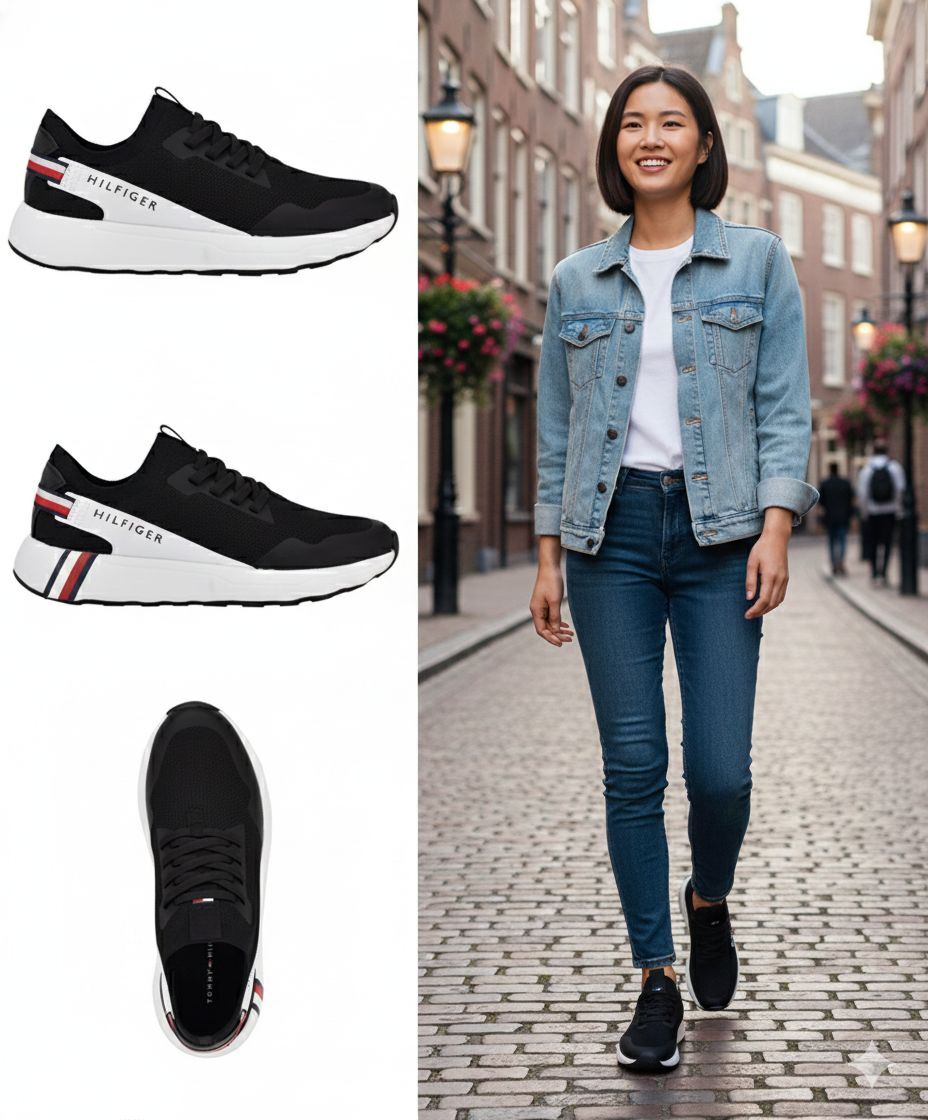 【預購】Q121703 Tommy Hilfiger 女士黑色Arosa 一腳蹬慢跑運動鞋