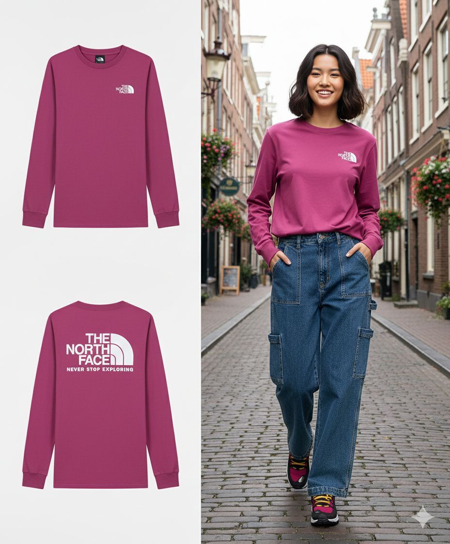 【預購】Q121701 The North Face女士復古棉質上衣 (賽博莓果色)