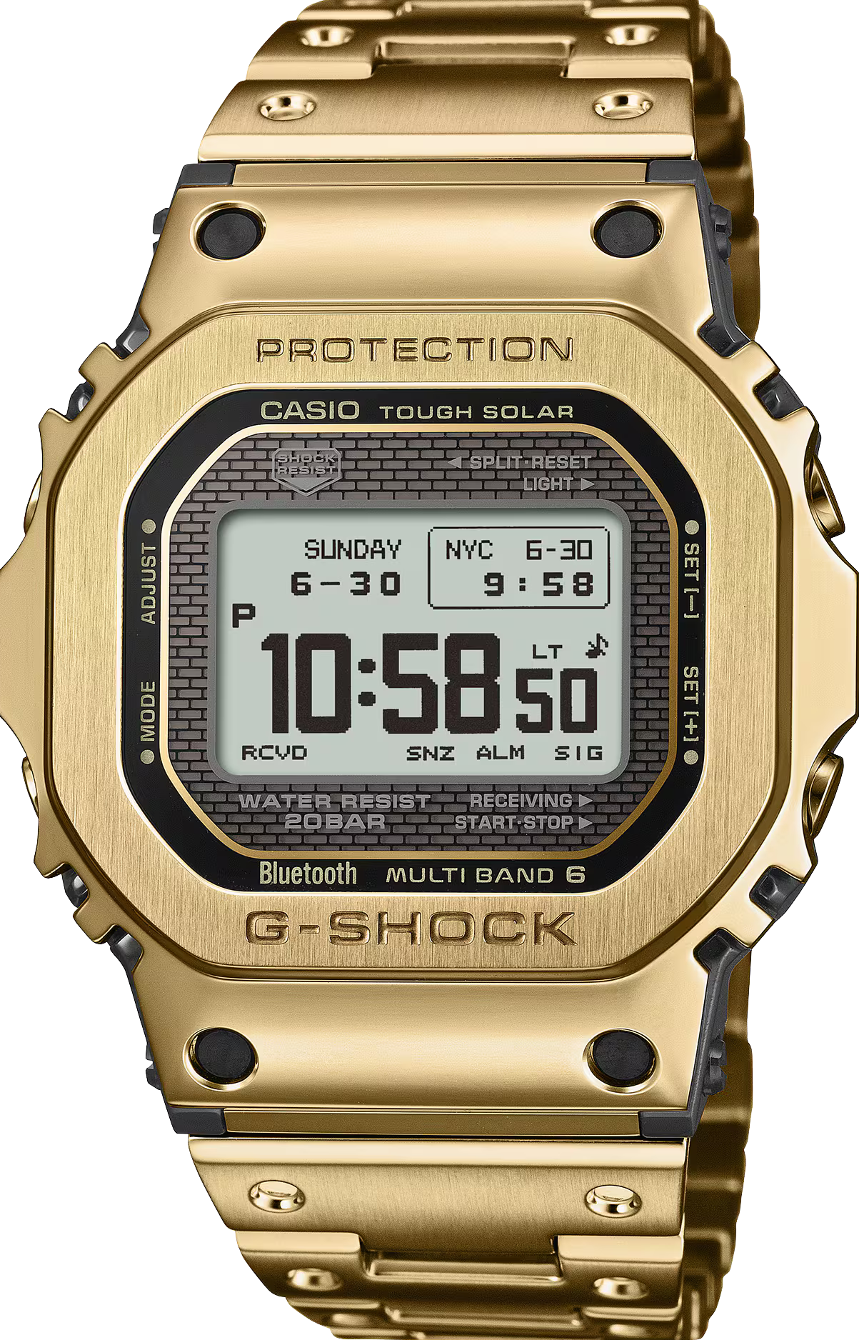 萬年鐘錶 - G-SHOCK   金色款-MIP液晶屏全金屬太陽能藍芽電波防震電子錶 GMW-BZ5000GD-9 錶徑 : 43.6MM