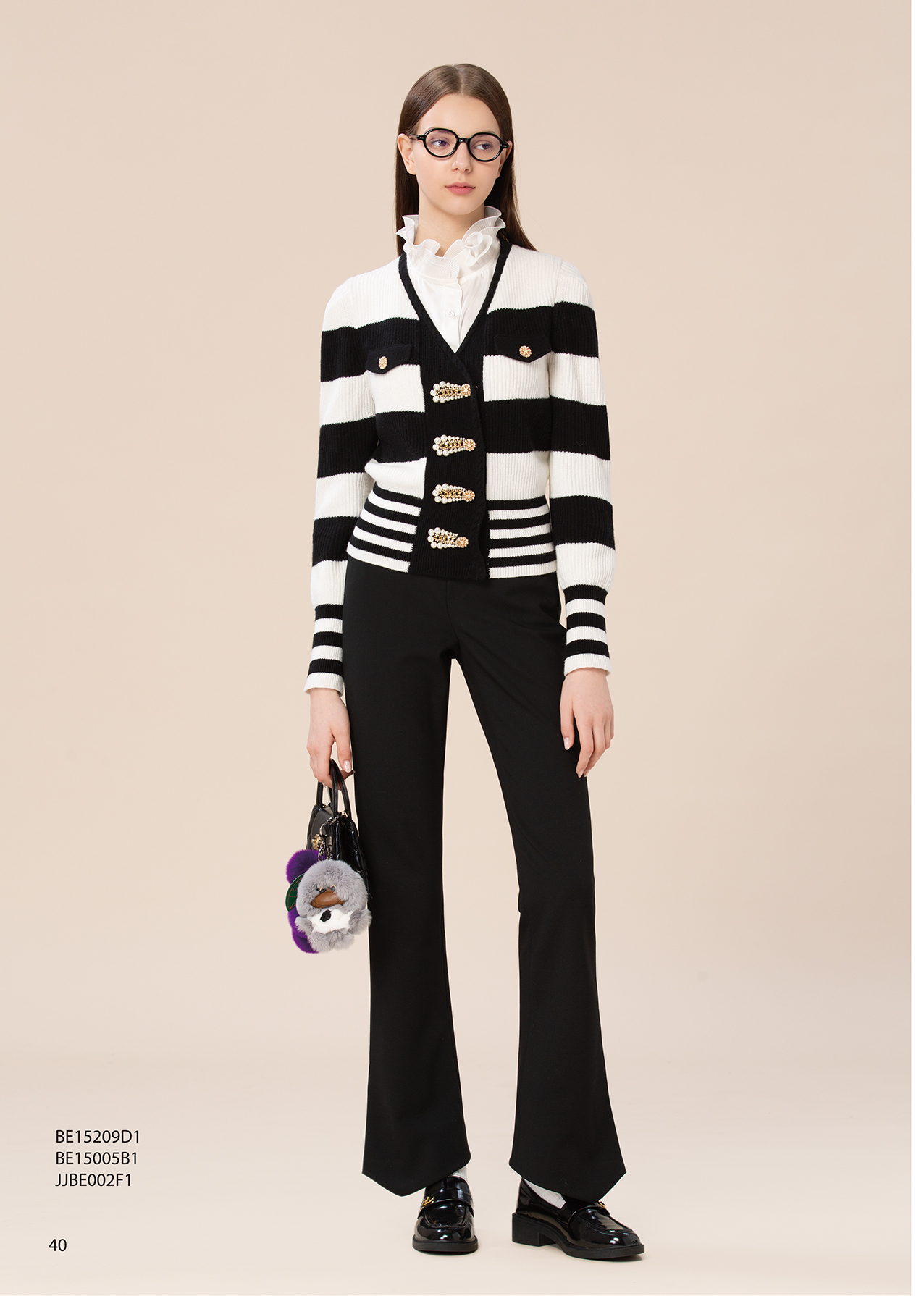 BE15209D1 珍珠序曲經典條紋針織外套