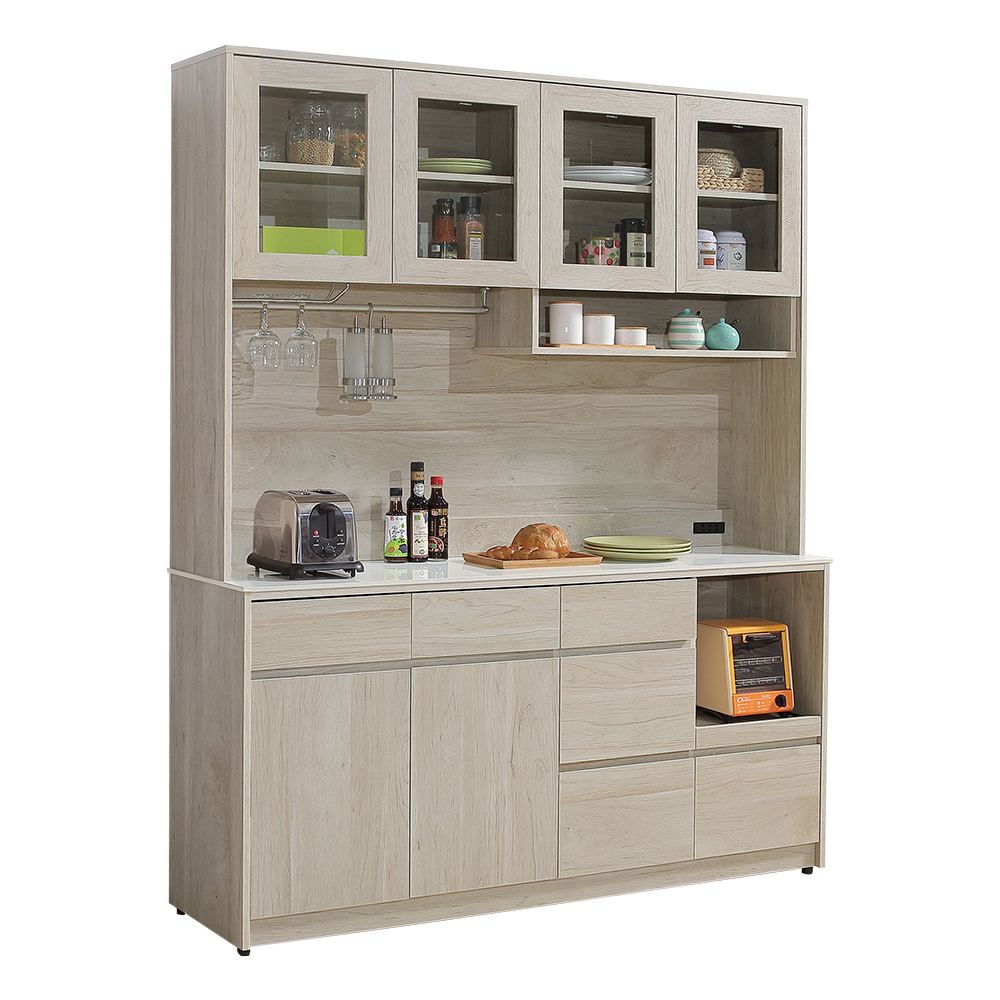 倫尼5.3尺岩板收納高餐櫃/碗盤櫃/拉盤電器櫃(上座+下座)