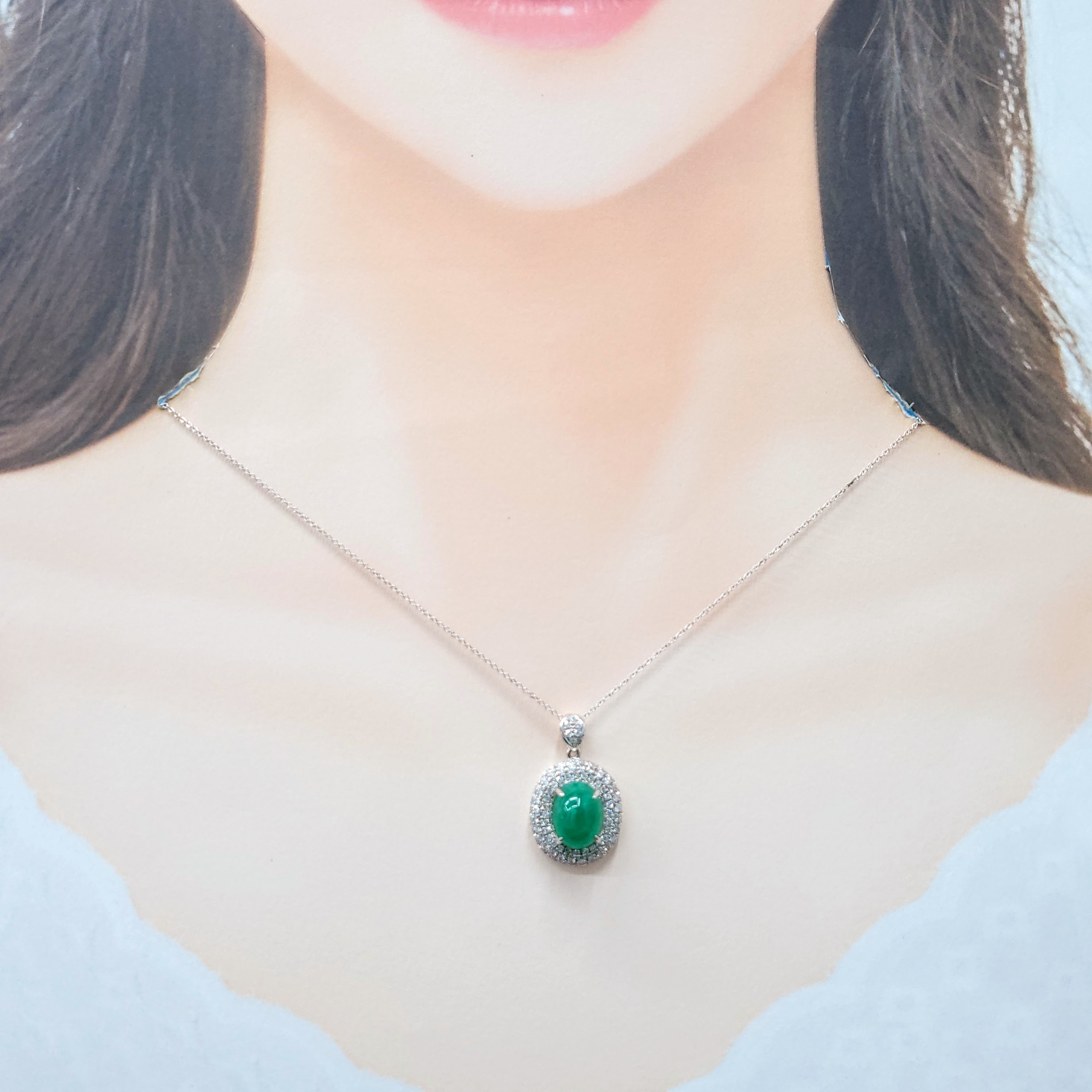 全新18K白金【單粒4卡88份綠寶石】配81份鑽石吊墜