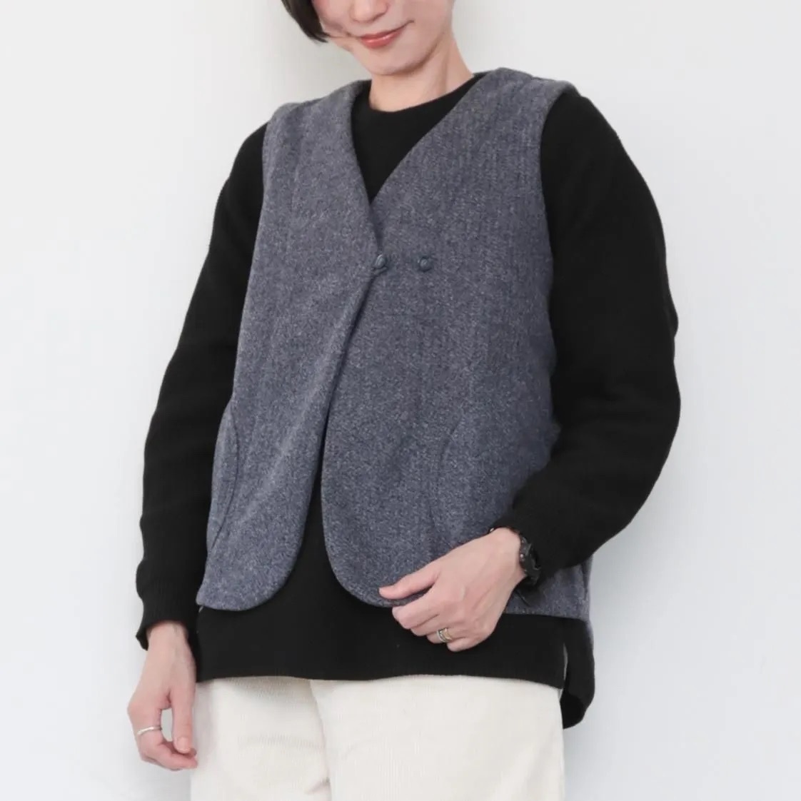 OMAKE.jp 雙釦背心Pazu'sVest 藍灰