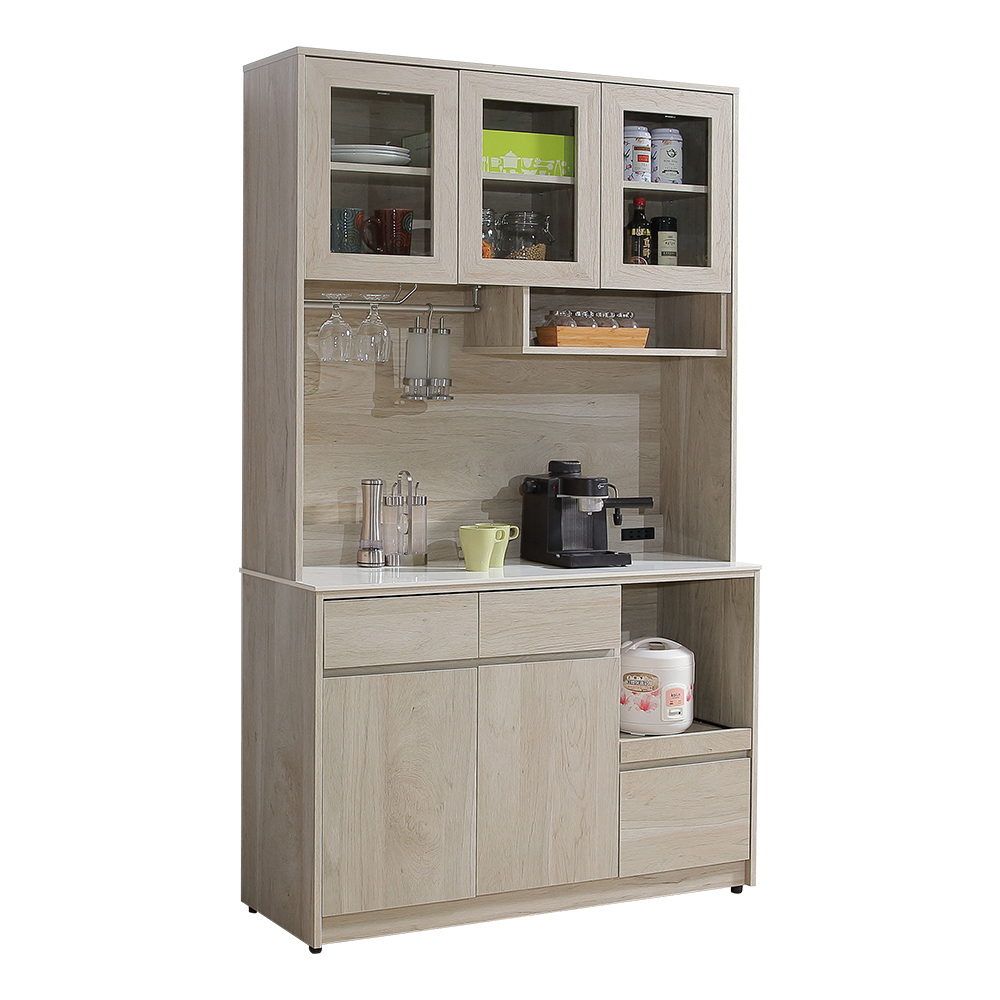 倫尼4尺岩板收納高餐櫃/碗盤櫃/拉盤電器櫃(上座+下座)