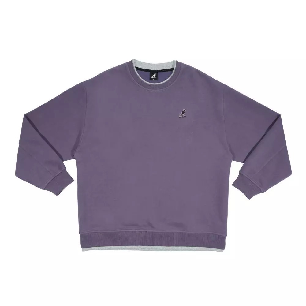 KANGOL 大學T 灰紫 經典 假兩件 圓領T 中性 6555101392