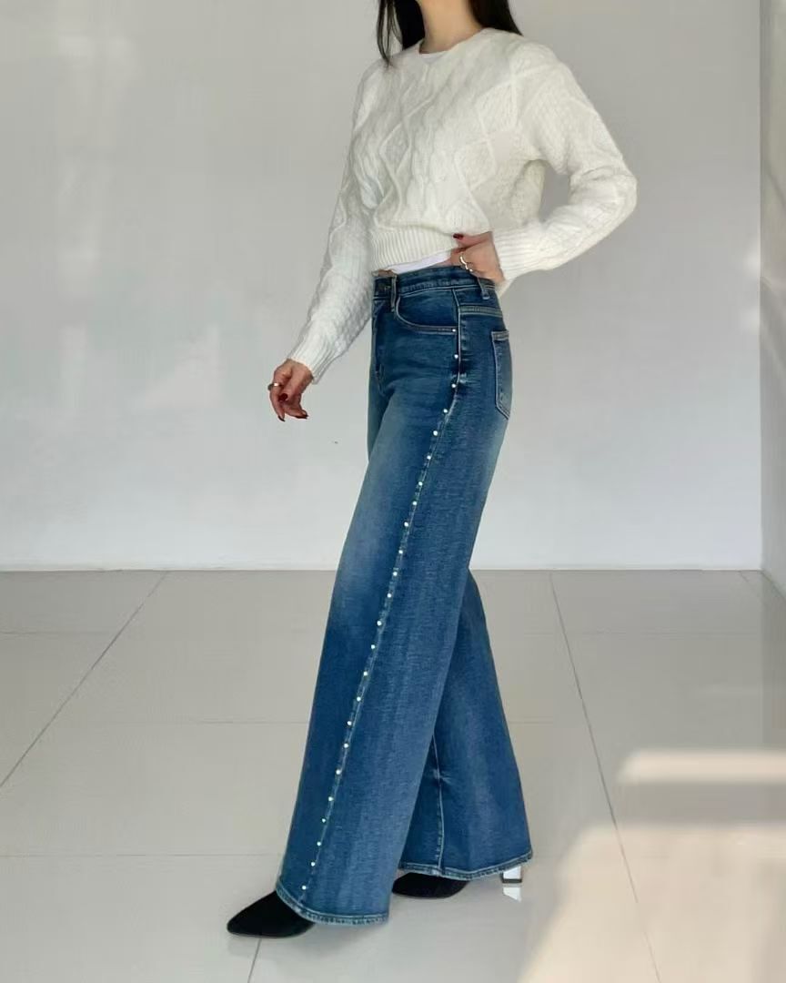 HL2576 側珍珠刷薄毛牛仔褲