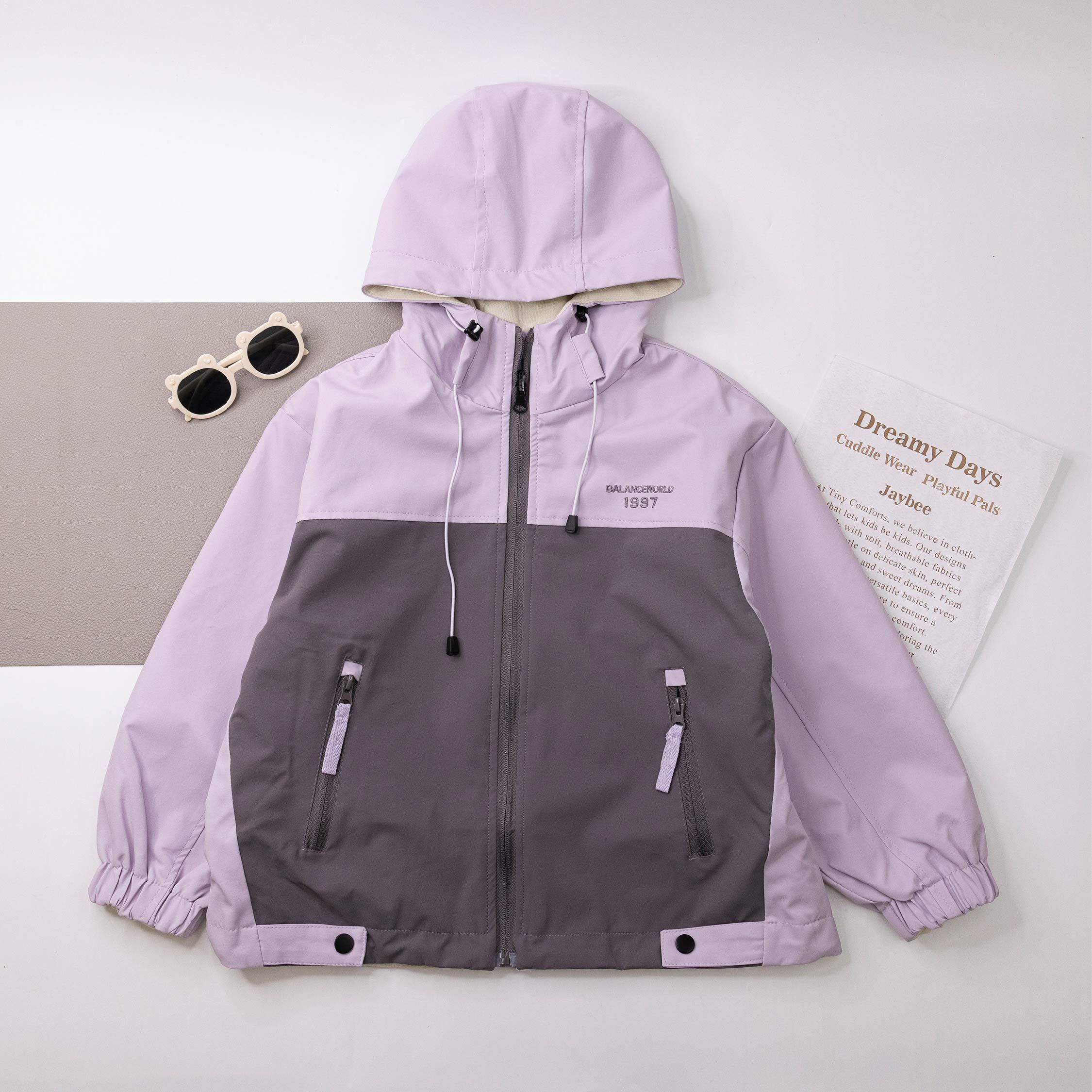 【H55699】質感拚色字母雙面穿連帽外套