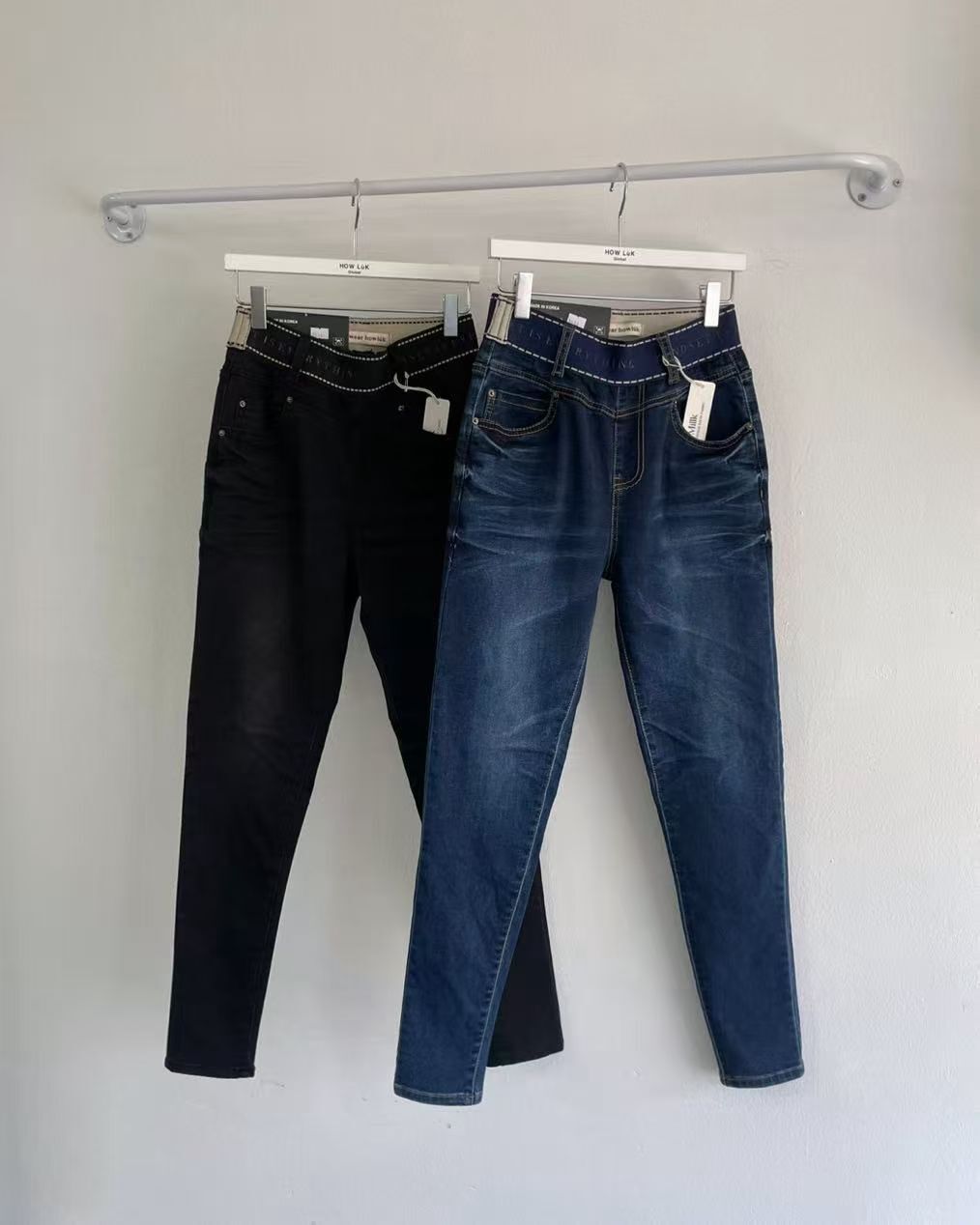 HL2571 鉛筆腿刷薄毛牛仔褲